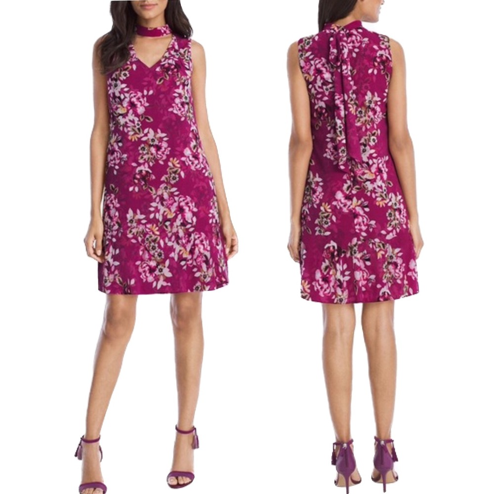 WHBM Choker Scarf Floral Sleeveless‎ V Neck Chiffon Spring Dress Women's Size 12